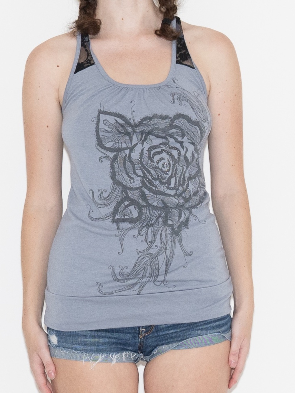 Y2k graphic banded tank top rose print rhinestones size medium vanity